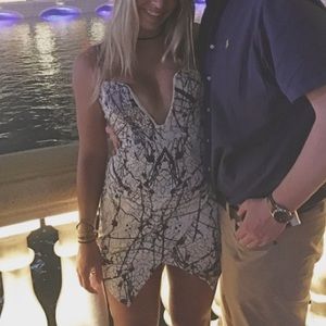 Black and white splatter paint dress